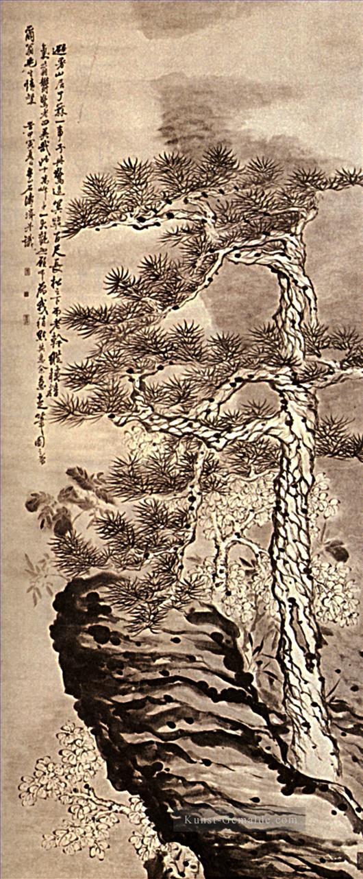 Shitao Pin auf der Klippe 1707 alte China Tinte Ölgemälde